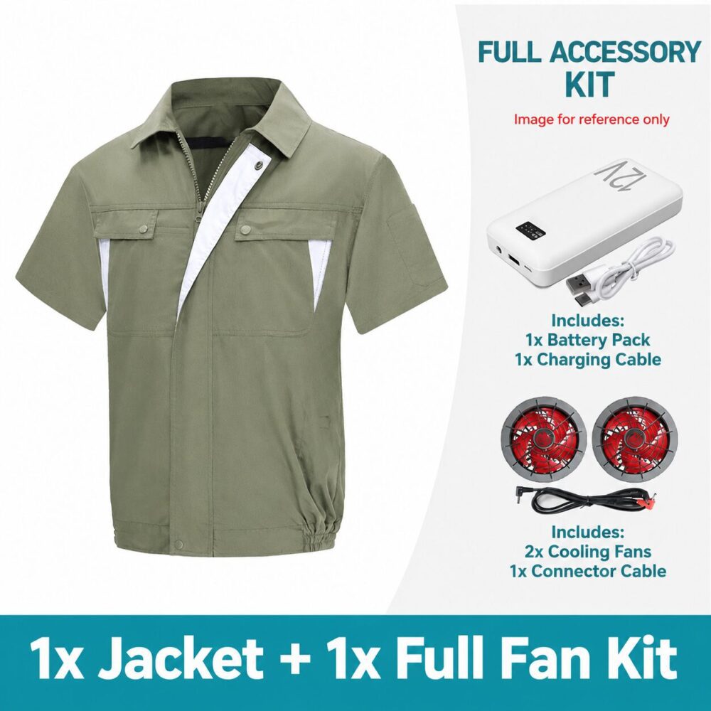 Men's Cotton Linen Air Conditioned Short Sleeve Cooling Fan Workwear for Construction & Workshop - Image 17