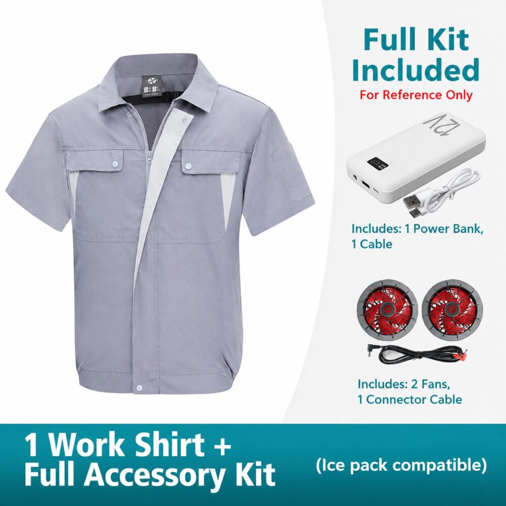 Men's Cotton Linen Air Conditioned Short Sleeve Cooling Fan Workwear for Construction & Workshop - Image 14