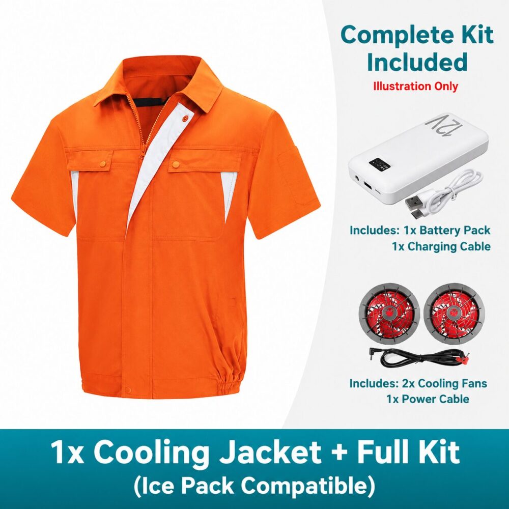 Men's Cotton Linen Air Conditioned Short Sleeve Cooling Fan Workwear for Construction & Workshop - Image 13