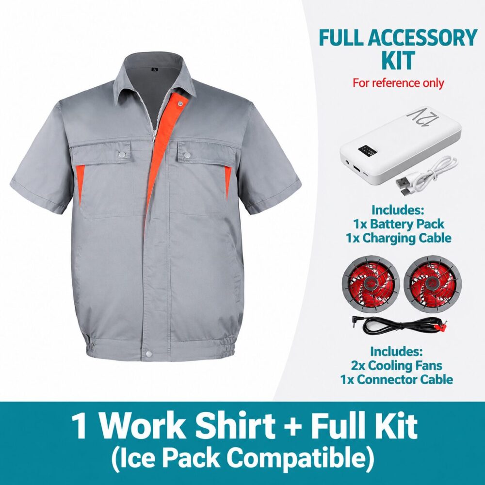 Men's Cotton Linen Air Conditioned Short Sleeve Cooling Fan Workwear for Construction & Workshop - Image 15