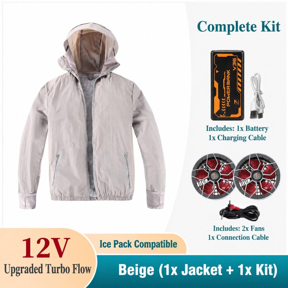 Men's Hooded Long Sleeve Cooling Fan Shirt, Summer Air Conditioned Work Clothes - Image 2
