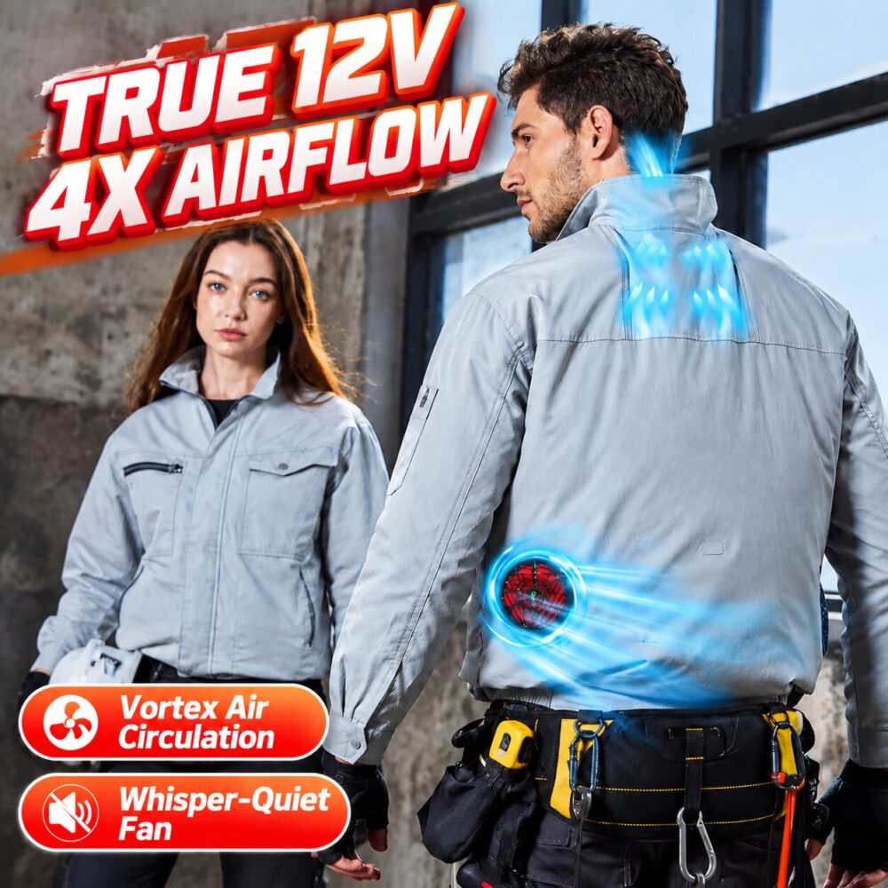 Men's Comfortable Cotton Cooling Fan Work Jacket, Summer Air Conditioned PPE for Electricians & Welders - Image 2