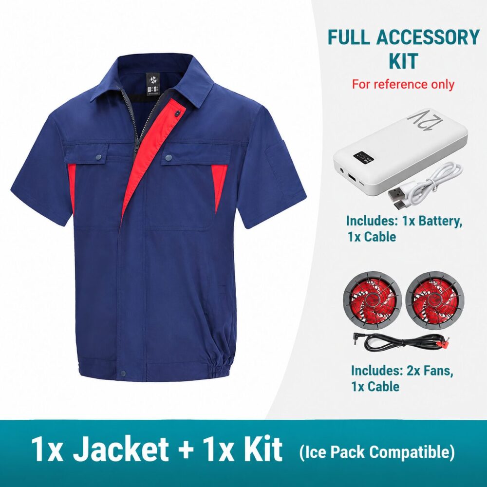 Men's Cotton Linen Air Conditioned Short Sleeve Cooling Fan Workwear for Construction & Workshop - Image 18