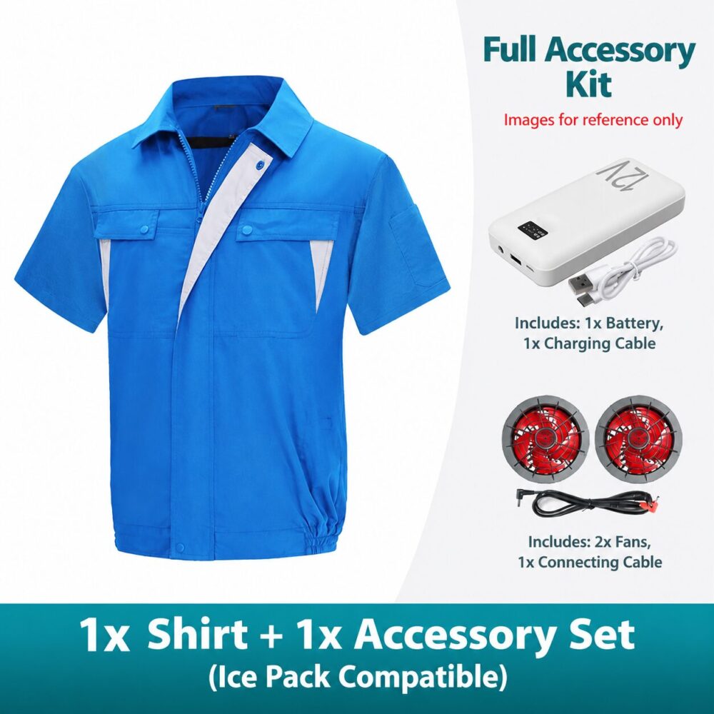 Men's Cotton Linen Air Conditioned Short Sleeve Cooling Fan Workwear for Construction & Workshop - Image 19
