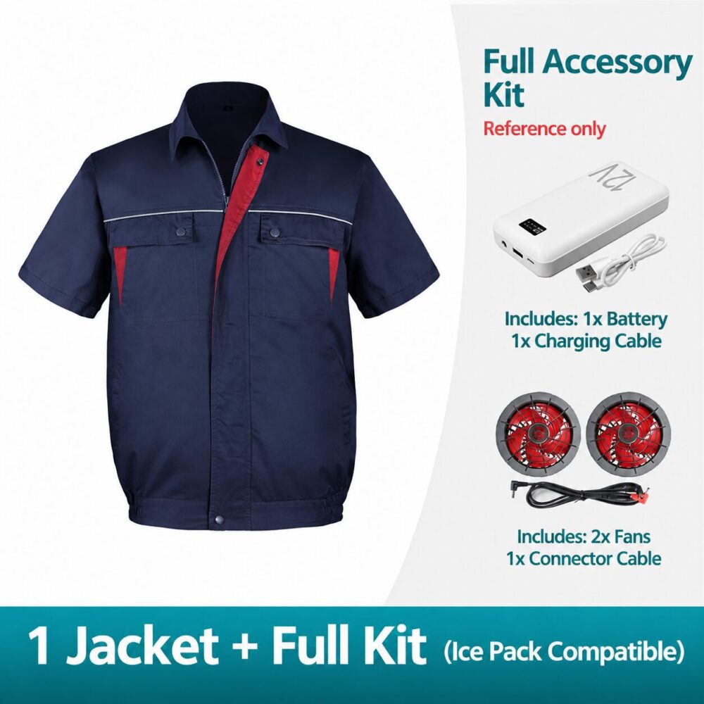 Men's Cotton Linen Air Conditioned Short Sleeve Cooling Fan Workwear for Construction & Workshop - Image 16