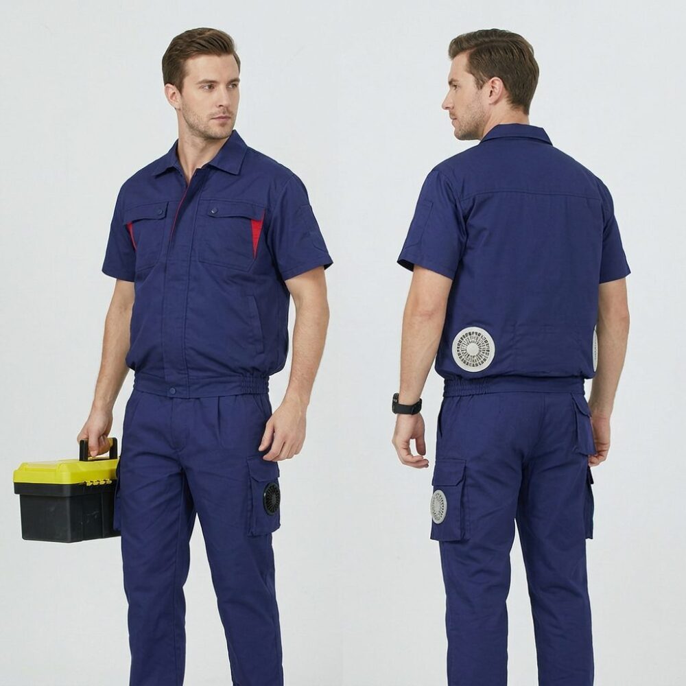 Men's Cotton Linen Air Conditioned Short Sleeve Cooling Fan Workwear for Construction & Workshop - Image 3