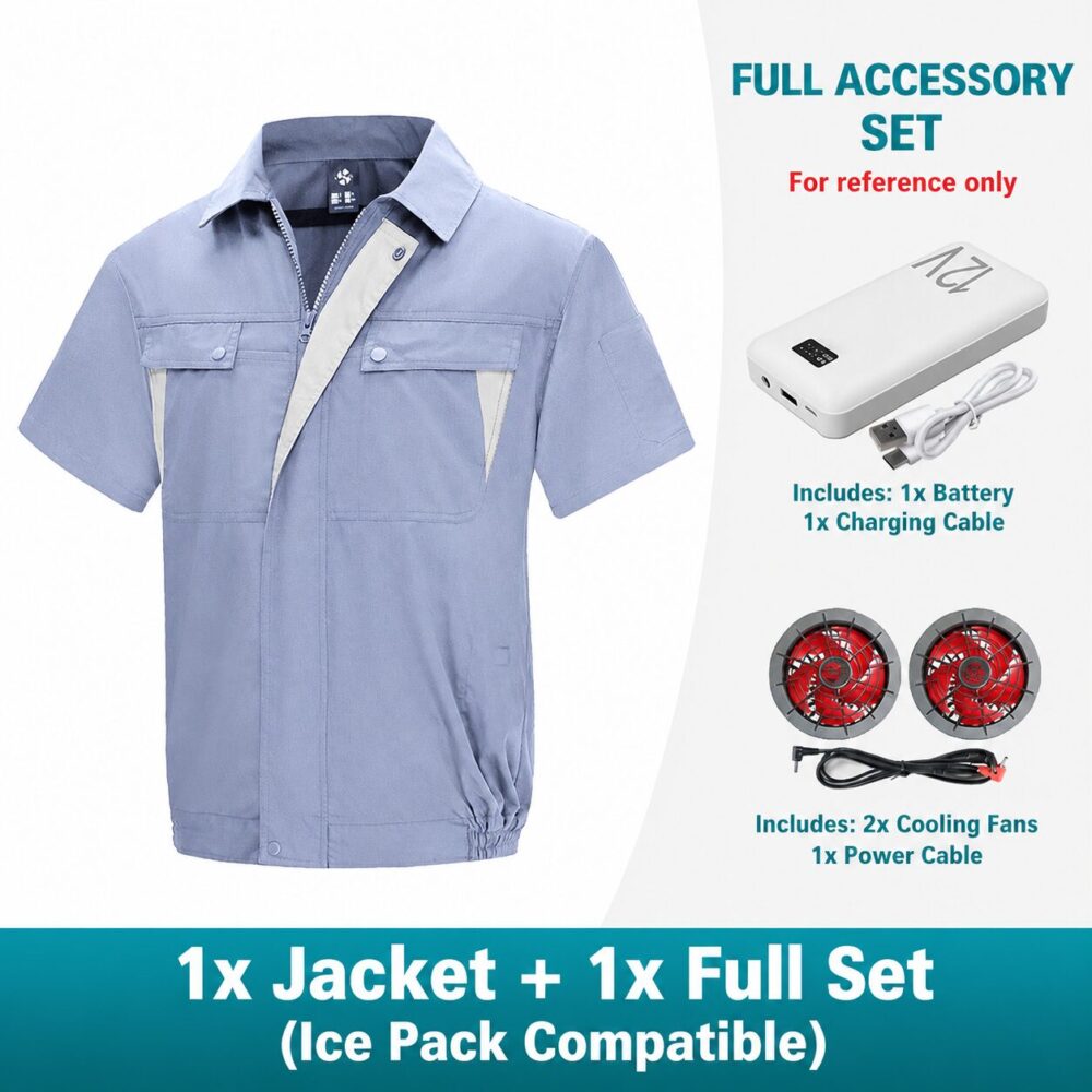 Men's Cotton Linen Air Conditioned Short Sleeve Cooling Fan Workwear for Construction & Workshop - Image 20