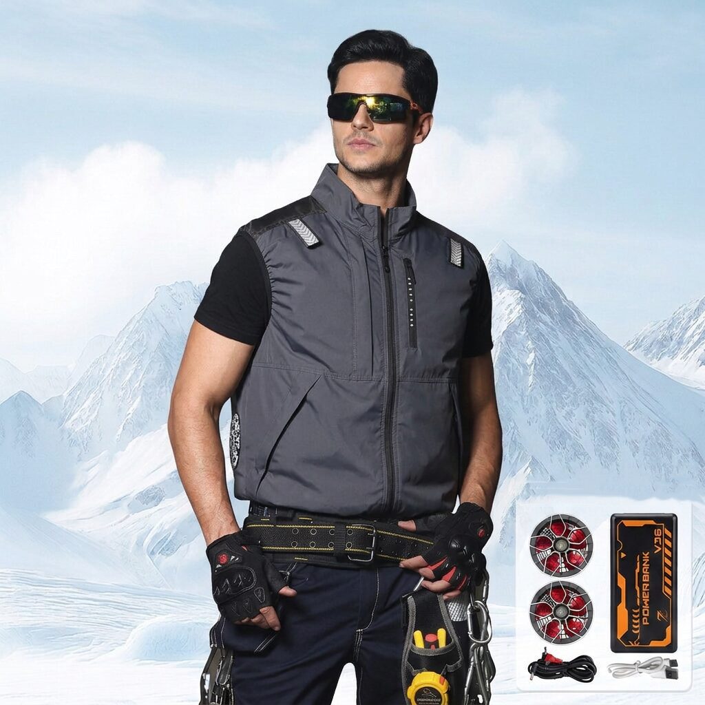 proxy001 Heat Insulated Cooling Fan Vest Summer Air Conditioned Work Waistcoat for Sanitation & Workshop - Image 1