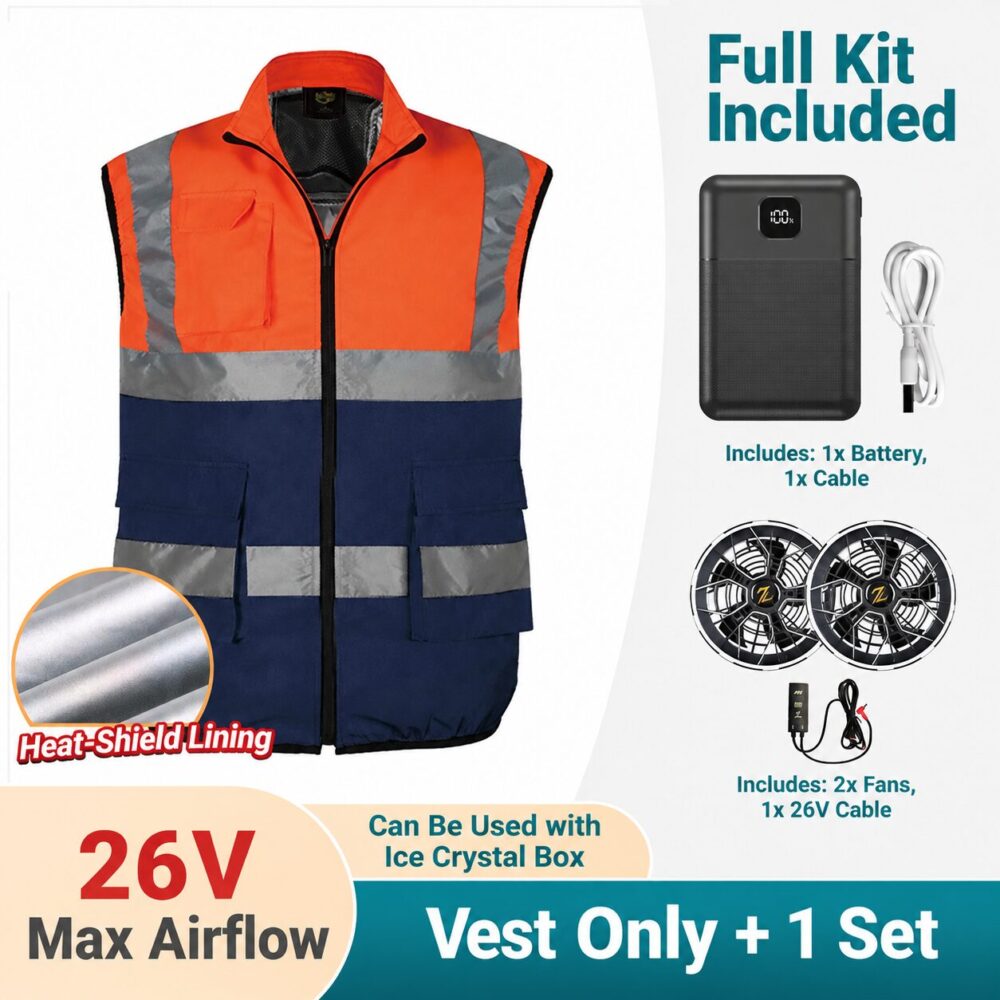 Reflective Cooling Fan Air Conditioned Vest 12V 26V with 16000mAh Battery for Security & Sanitation - Image 8