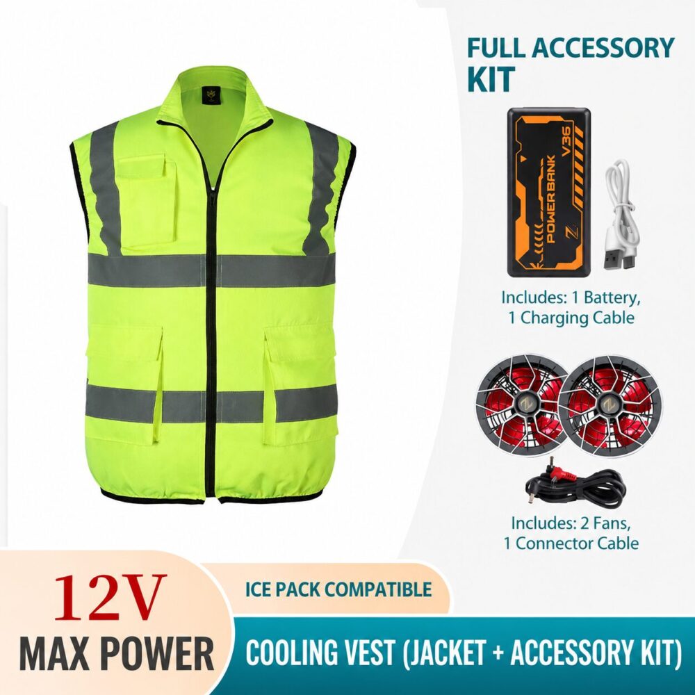 Reflective Cooling Fan Air Conditioned Vest 12V 26V with 16000mAh Battery for Security & Sanitation - Image 11