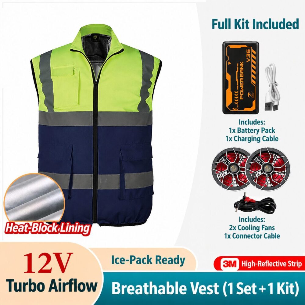 Reflective Cooling Fan Air Conditioned Vest 12V 26V with 16000mAh Battery for Security & Sanitation - Image 10