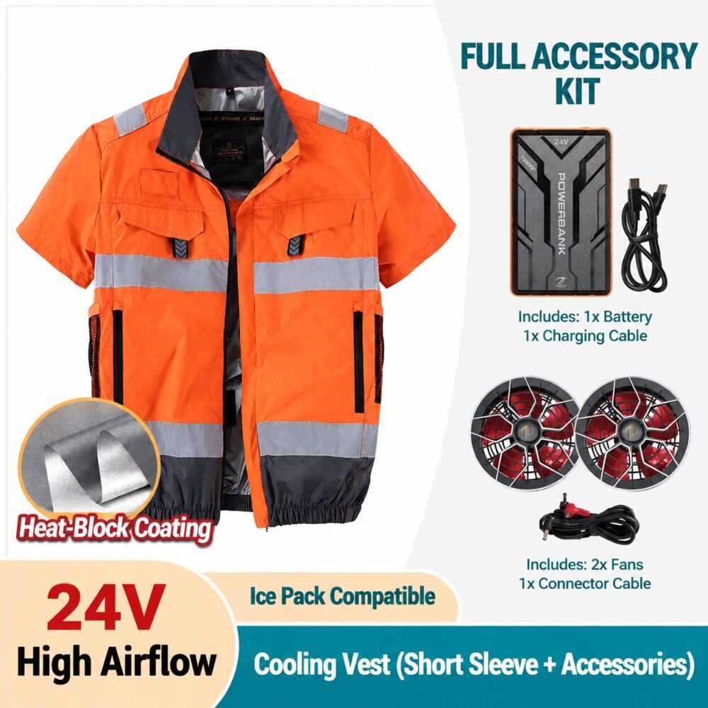 30V High Performance Cooling Fan Vest, Shade & Heat Insulation Coated Air Conditioned Vest with Reflective Strips - Image 5