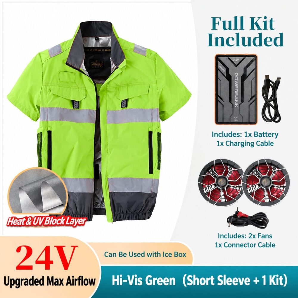 30V High Performance Cooling Fan Vest, Shade & Heat Insulation Coated Air Conditioned Vest with Reflective Strips - Image 7