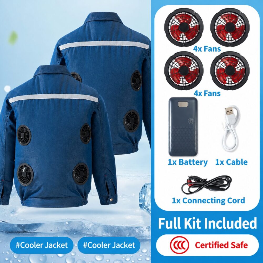 Men's Denim Cooling Fan Work Jacket, Flame & Heat Resistant Welding Safety Workwear with Reflective Strips - Image 5