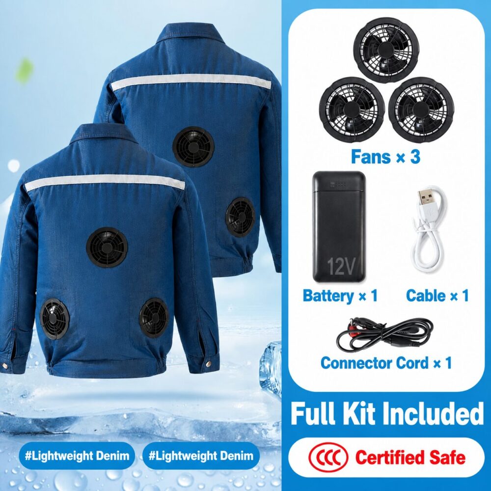 Men's Denim Cooling Fan Work Jacket, Flame & Heat Resistant Welding Safety Workwear with Reflective Strips - Image 4