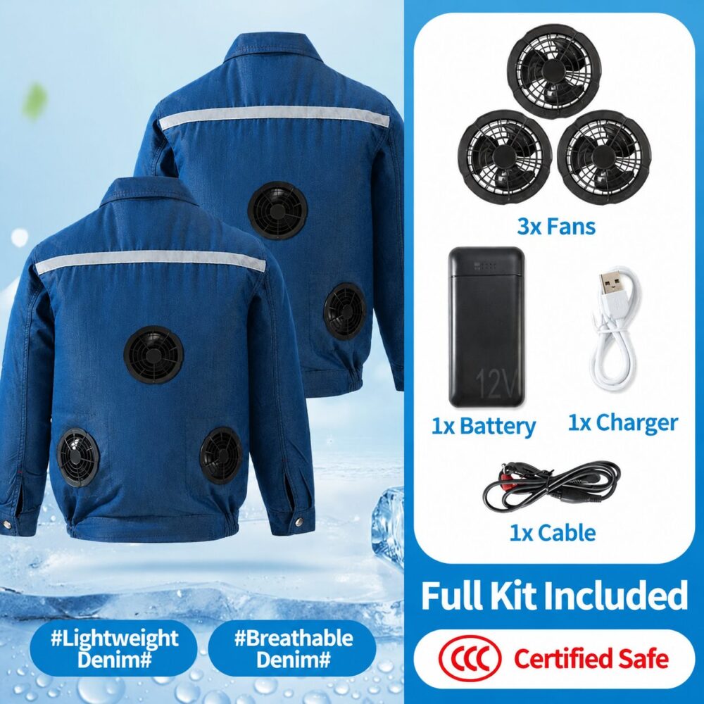 Men's Denim Cooling Fan Work Jacket, Flame & Heat Resistant Welding Safety Workwear with Reflective Strips - Image 3