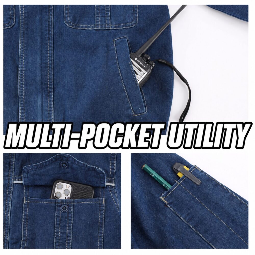 Men's Denim Cooling Fan Work Jacket, Flame & Heat Resistant Welding Safety Workwear with Reflective Strips - Image 2