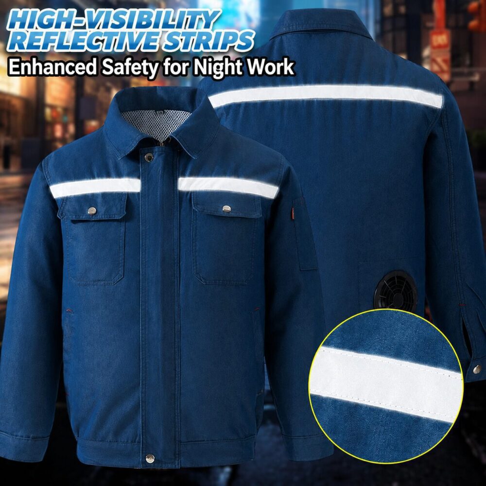 Men's Denim Cooling Fan Work Jacket, Flame & Heat Resistant Welding Safety Workwear with Reflective Strips - Image 8