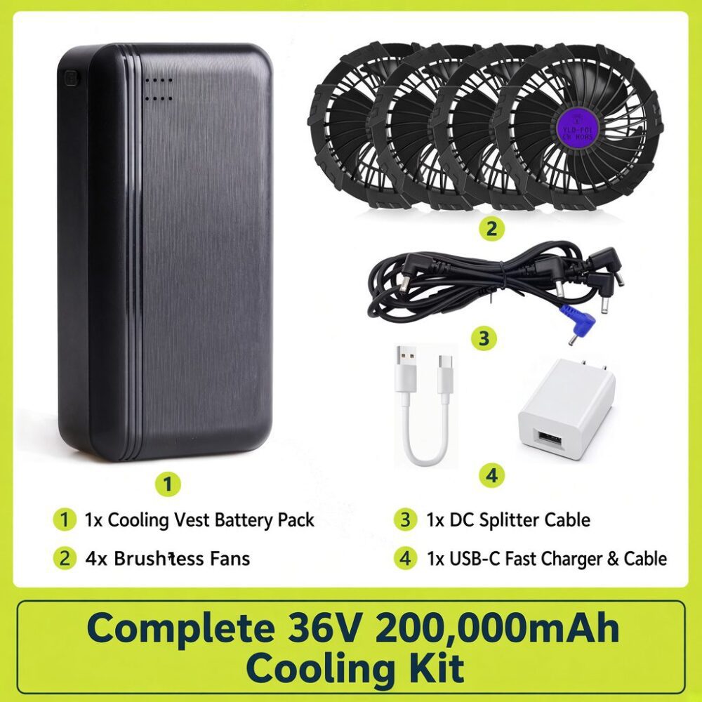 36V Lithium Battery & Brushless Fan Kit for Cooling Work Clothes, 4 Speed Adjustable Low Noise Cooling Garment Accessories - Image 6