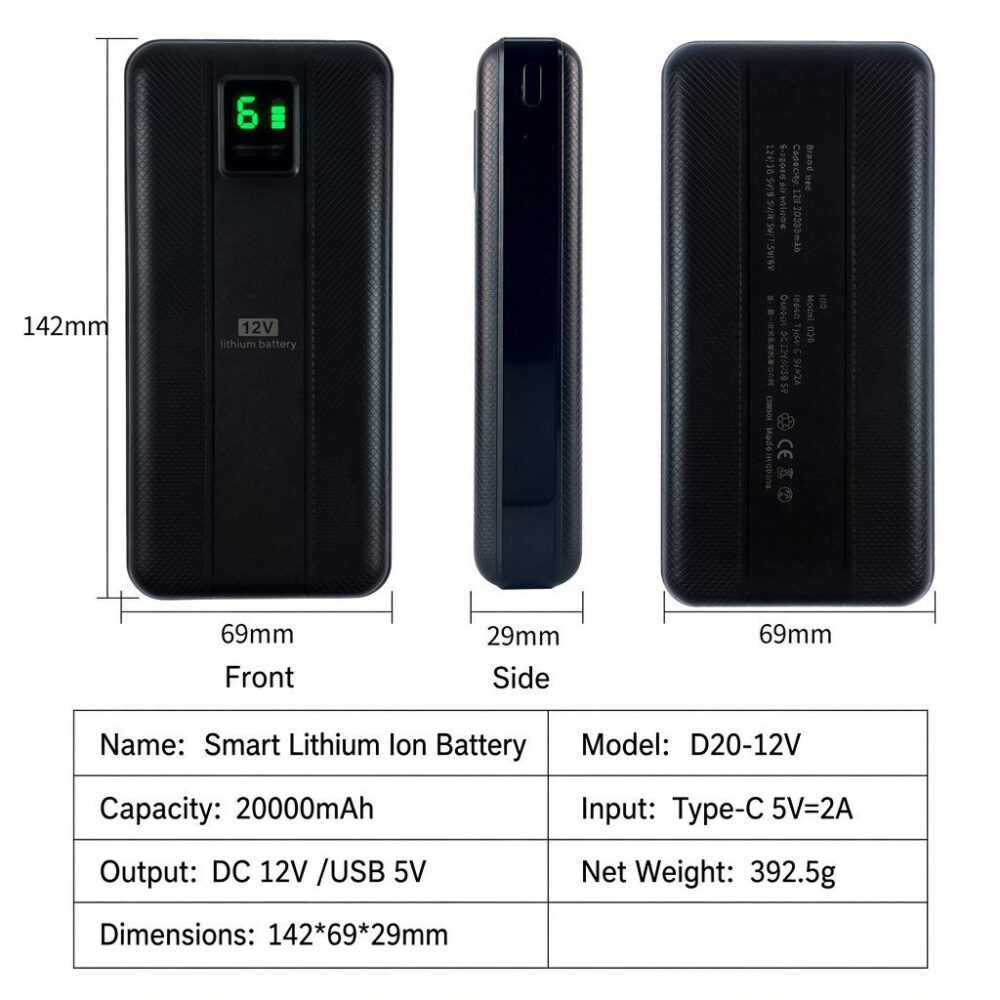 D20-12V 20000mAh Battery & Fan Kit for Men's Cooling Work Clothes, Portable Power Bank Function - Image 6