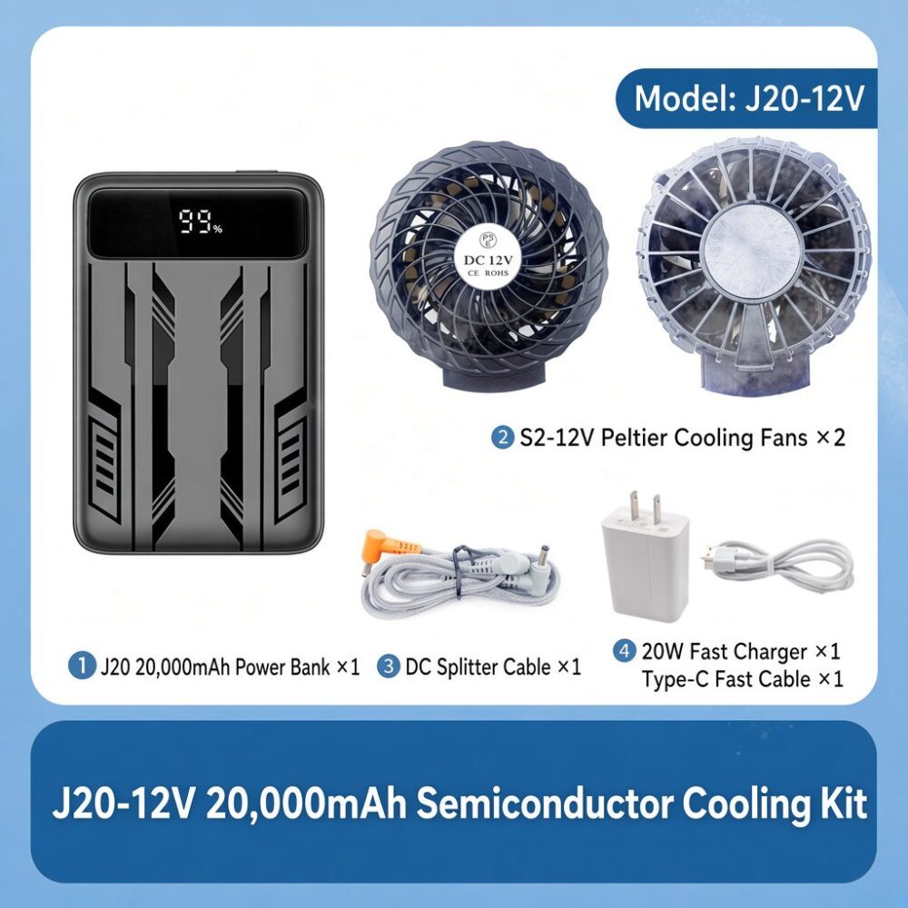 J20-12V 20000mAh Super Fast Charge Battery Kit with S2-12V Semiconductor Cooling Fan for Cooling Work Clothes - Image 10