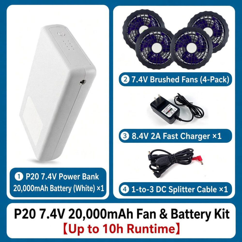 P20 Cooling Workwear Battery Pack | 7.4V 20000mAh 1-to-4 Output 16H Runtime - Image 7