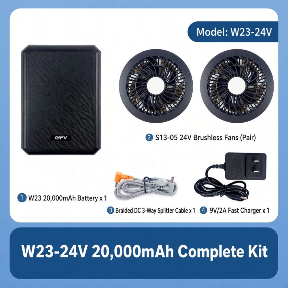 W23-24V Cooling Workwear Battery Set | 20000mAh Battery & S13-05-24V Brushless Fan - Image 5