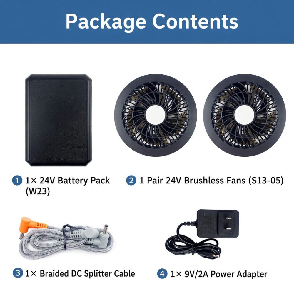 W23-24V Cooling Workwear Battery Set | 20000mAh Battery & S13-05-24V Brushless Fan - Image 9