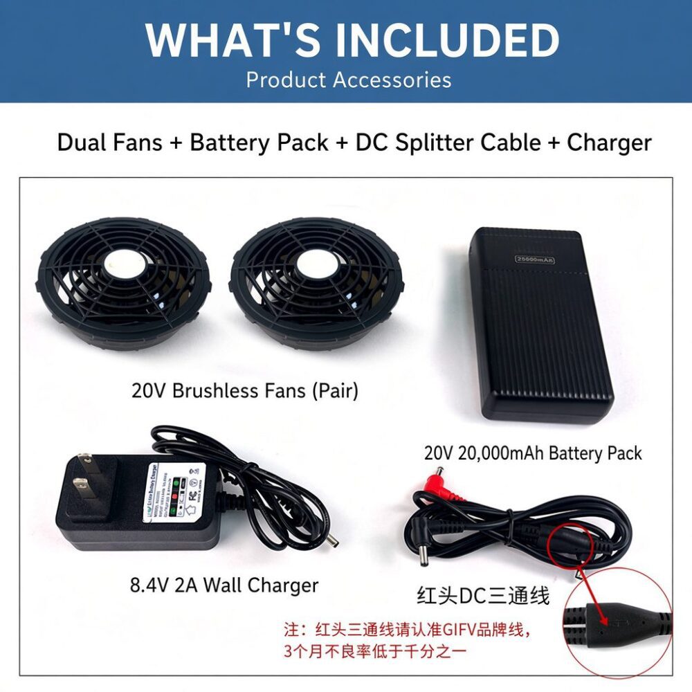 X21-20V Cooling Work Clothes Battery | 20000mAh 20V Power Supply & S9-20V Brushless Fan - Image 7
