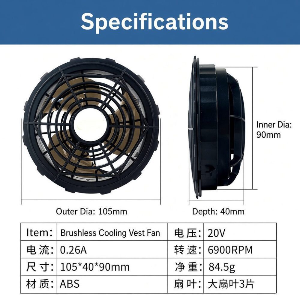 X21-20V Cooling Work Clothes Battery | 20000mAh 20V Power Supply & S9-20V Brushless Fan - Image 4