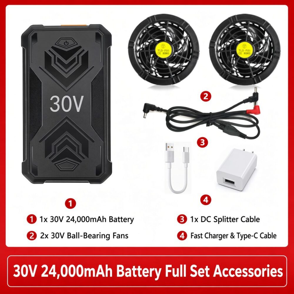 30V 24000mAh Lithium Battery Kit | Powerful Brushless Fan for Cooling Work Garments - Image 5
