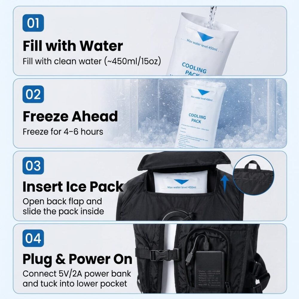 M7 Water Cooling Vest | Composite Fabric 1.2kg Physical Heat Relief Work Vest with Ice Packs - Image 7