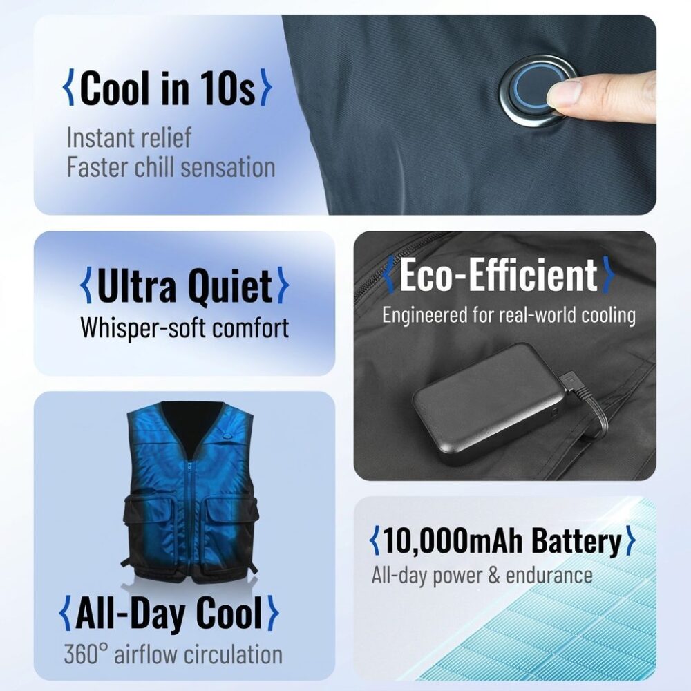 Men's Water Circulation Cooling Vest, Ice Pack Cooling Air Condition Work Vest for Summer Heat Prevention - Image 8