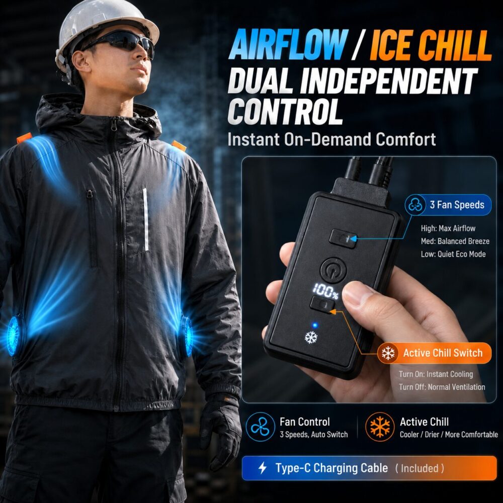 Peltier Semiconductor Long Sleeve Air Conditioning Cooling Garment, Convertible Long Sleeve & Vest for High Temperature Operation - Image 2