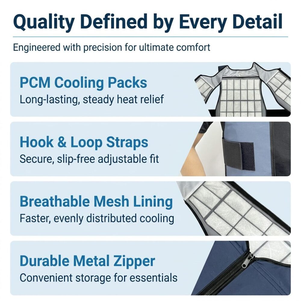 PCM Phase Change Cooling Vest, Adjustable Heat Relief Waistcoat for Construction & Delivery High-Temperature Work - Image 9